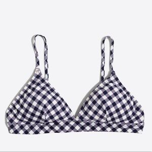 Navy gingham triangle bikini top NWT